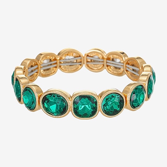 Monet Jewelry Womens Green Glass Oval Round Square Stretch Bracelet