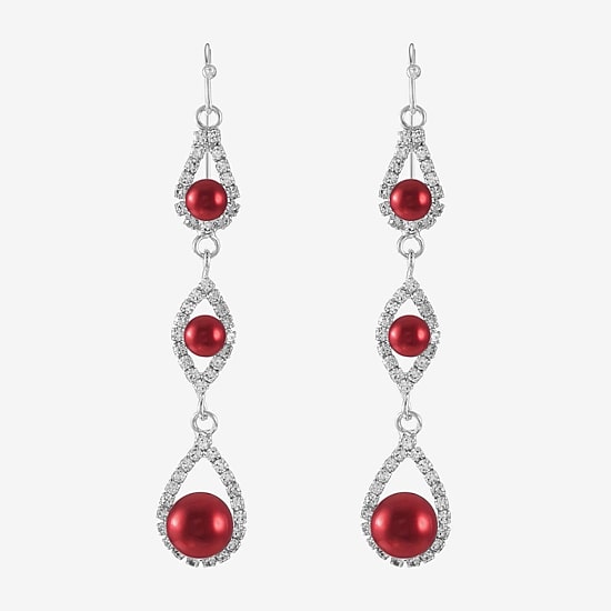 Monet Jewelry Womens Glass Simulated Pearl Round Drop Earrings