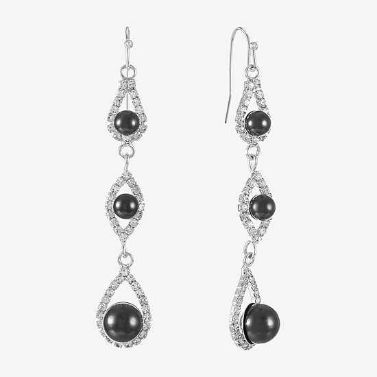 Monet Jewelry Womens Glass Simulated Pearl Round Drop Earrings