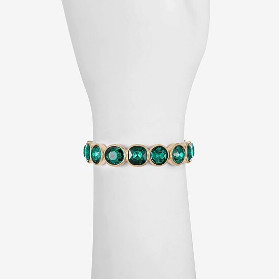 Monet Jewelry Womens Green Glass Oval Round Square Stretch Bracelet