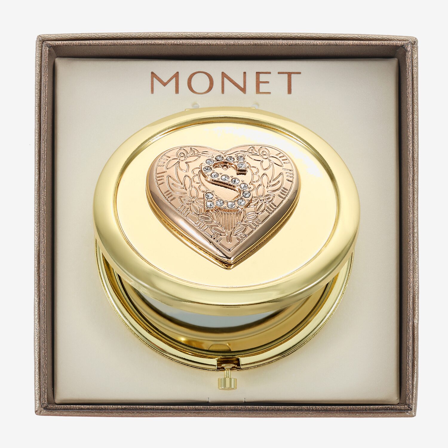 Monet Jewelry Gold Tone Heart Compact Mirror