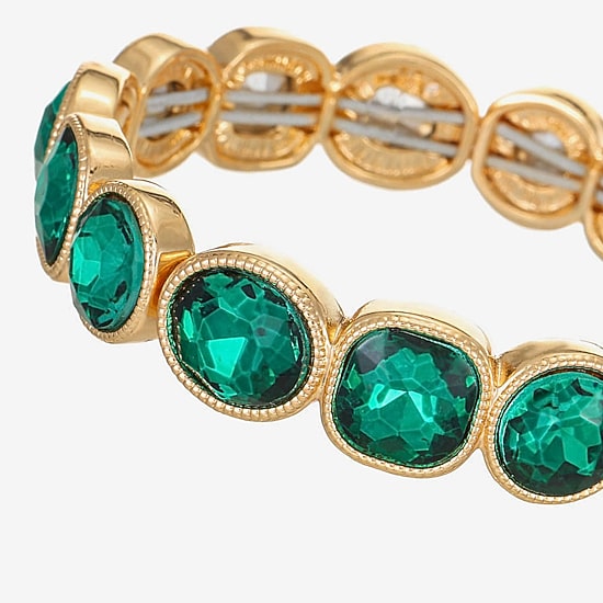 Monet Jewelry Womens Green Glass Oval Round Square Stretch Bracelet