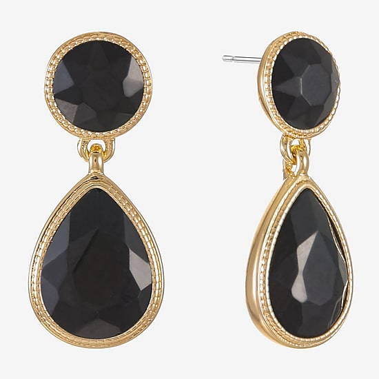 Monet Jewelry Womens Black Glass Round Hypoallergenic Drop Earrings