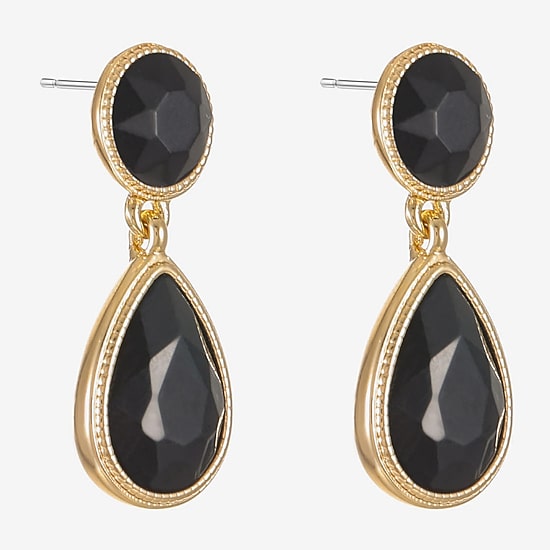 Monet Jewelry Womens Black Glass Round Hypoallergenic Drop Earrings