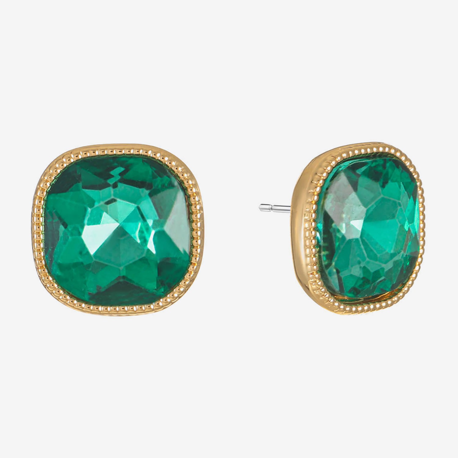 Monet Jewelry Green Glass 15mm Square Stud Earrings