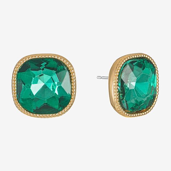 Monet Jewelry Green Glass 15mm Square Stud Earrings
