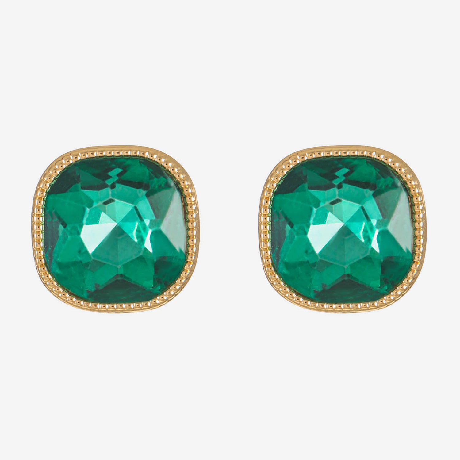 Monet Jewelry Green Glass 15mm Square Stud Earrings