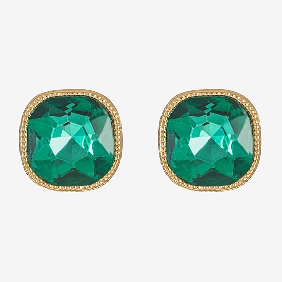 Monet Jewelry Green Glass 15mm Square Stud Earrings