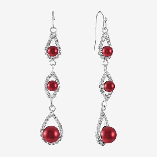 Monet Jewelry Womens Glass Simulated Pearl Round Drop Earrings