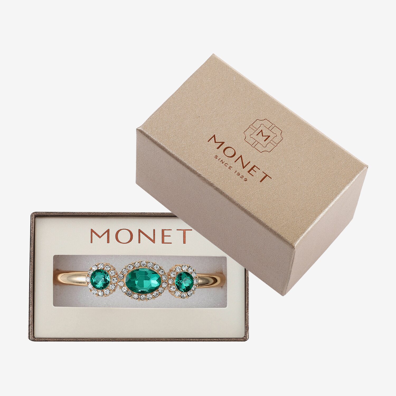 Monet Jewelry Womens Green Glass Oval Bangle Bracelet