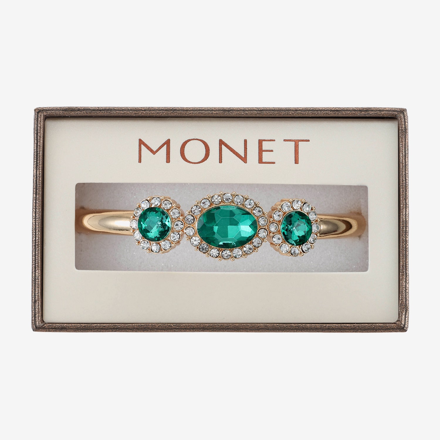 Monet Jewelry Womens Green Glass Oval Bangle Bracelet