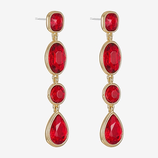 Monet Jewelry Womens Red Glass Oval Square Hypoallergenic Drop Earrings
