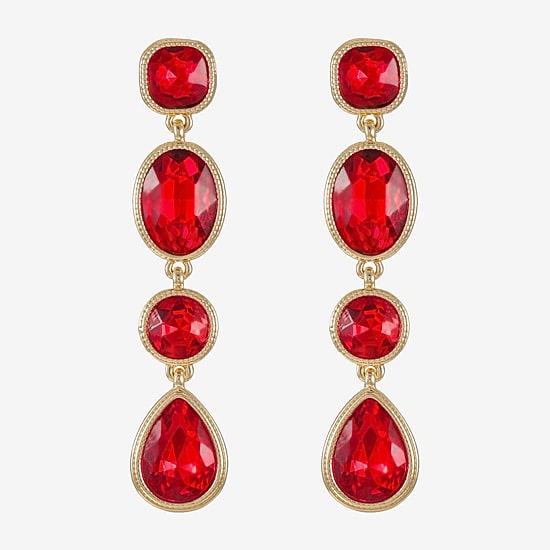 Monet Jewelry Womens Red Glass Oval Square Hypoallergenic Drop Earrings