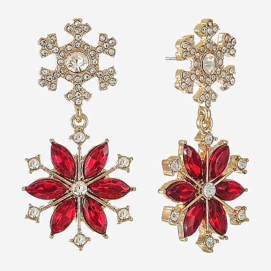 Monet Jewelry Womens Red Glass Marquise Hypoallergenic Drop Earrings