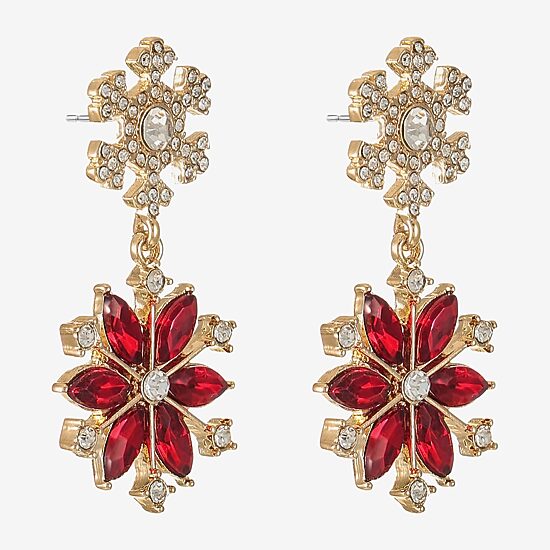 Monet Jewelry Womens Red Glass Marquise Hypoallergenic Drop Earrings