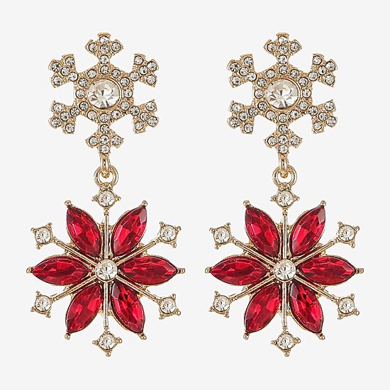 Monet Jewelry Womens Red Glass Marquise Hypoallergenic Drop Earrings
