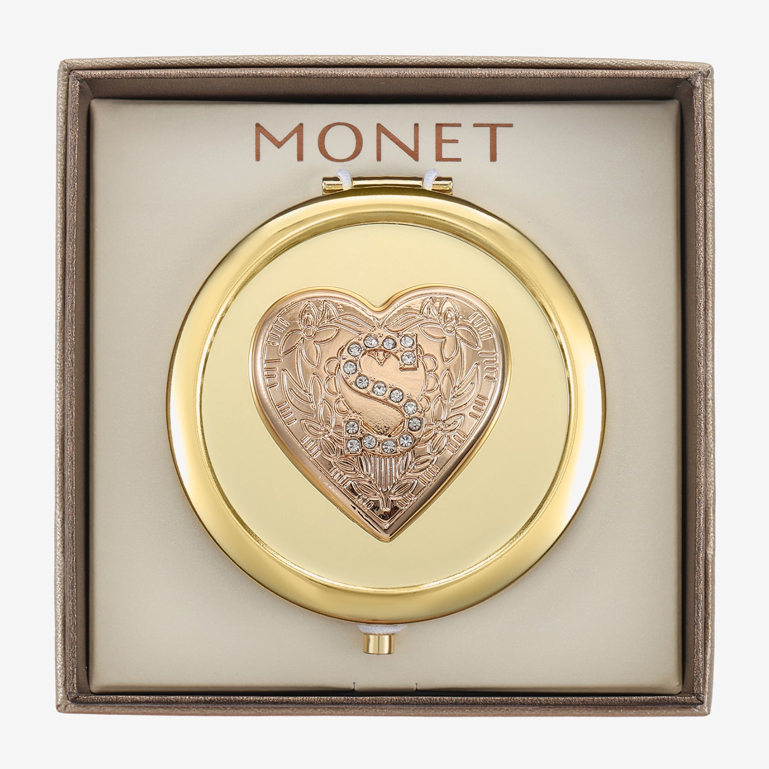 Monet Jewelry Gold Tone Heart Compact Mirror