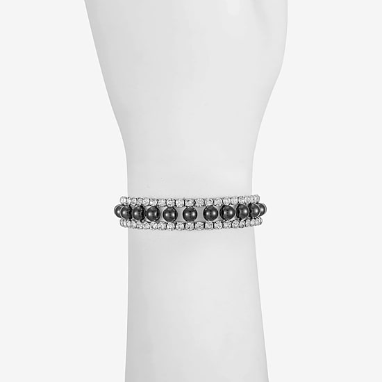 Monet Jewelry Womens Glass Simulated Pearl Round Stretch Bracelet