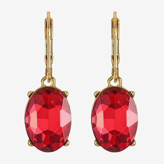 Monet Jewelry Womens Red Glass Oval Drop Earrings