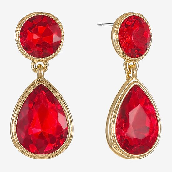 Monet Jewelry Womens Red Glass Round Hypoallergenic Drop Earrings
