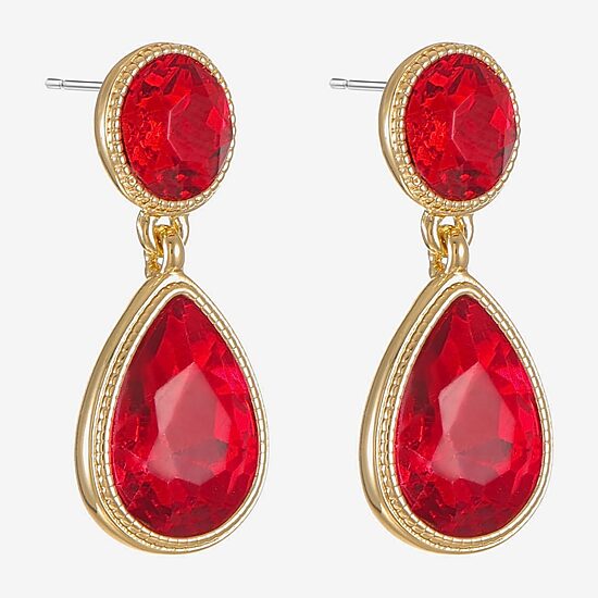 Monet Jewelry Womens Red Glass Round Hypoallergenic Drop Earrings