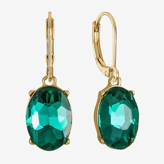 Monet Jewelry Womens Green Glass Oval Drop Earrings