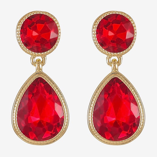 Monet Jewelry Womens Red Glass Round Hypoallergenic Drop Earrings
