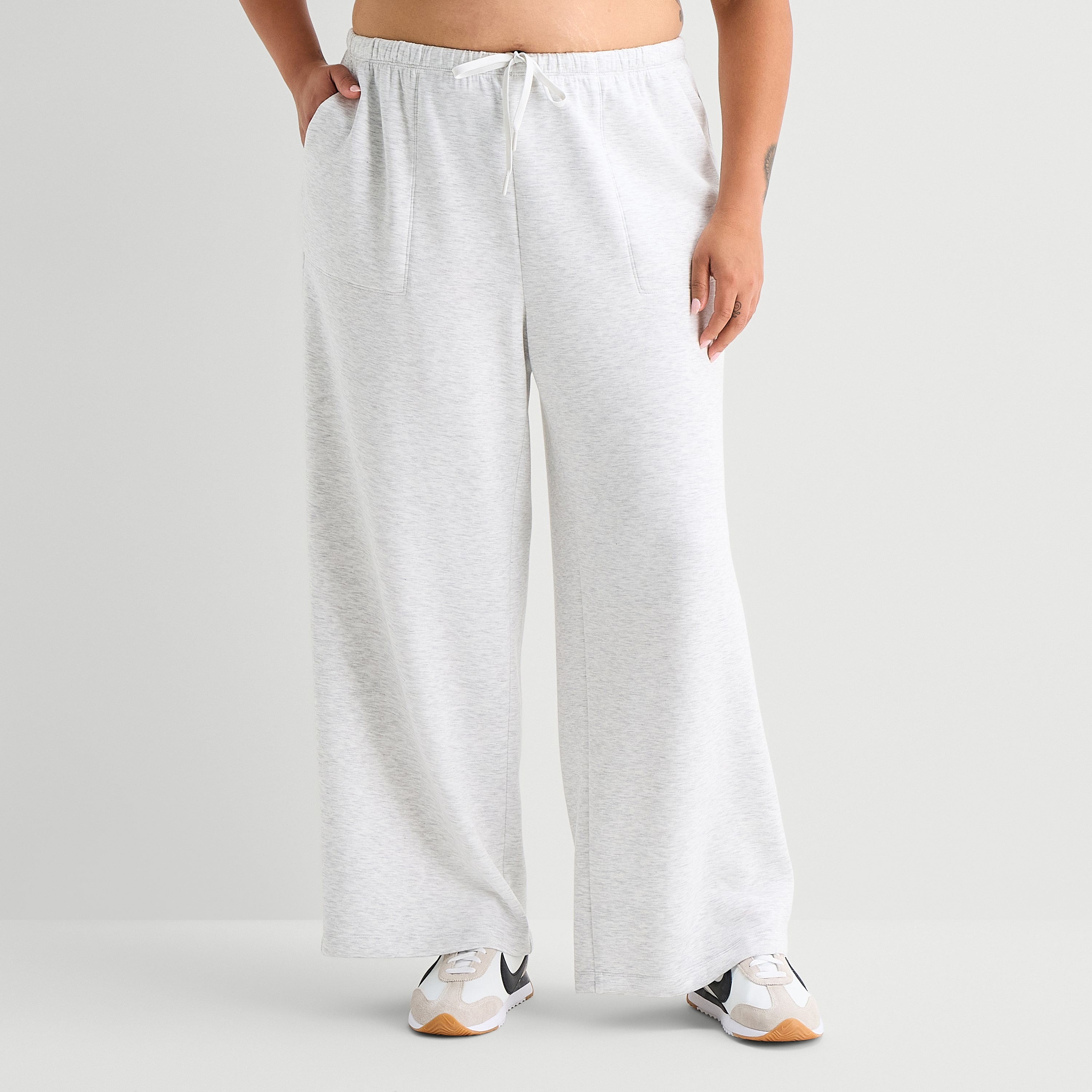 Xersion Scubaluxe Womens Drawstring Waist Wide Leg Mid Rise Regular Fit Plus Sweatpant