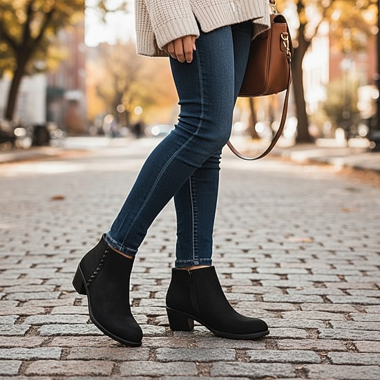 Easy Street Womens Belmont Stacked Heel Booties
