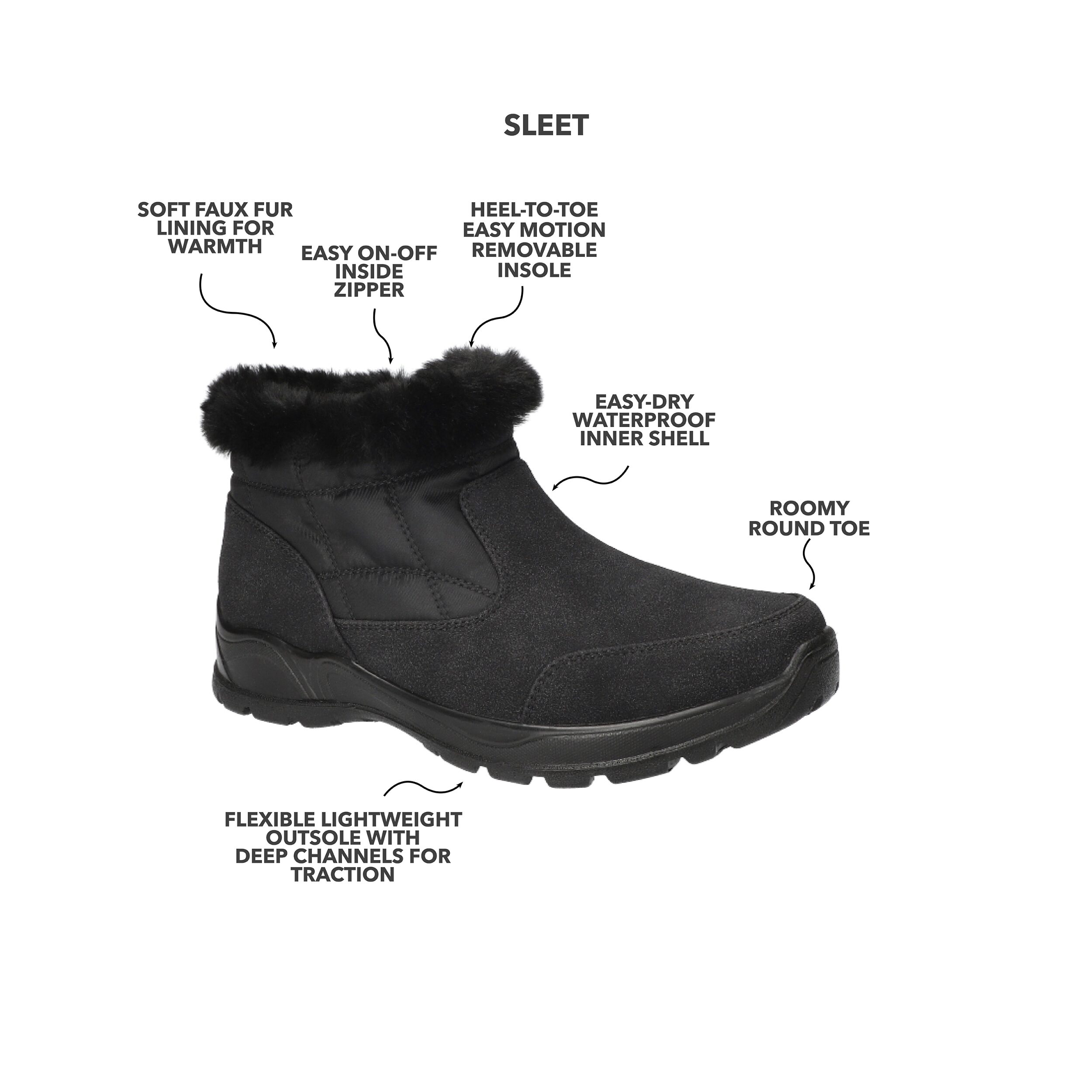 Easy Street Womens Sleet Flat Heel Snow Boots