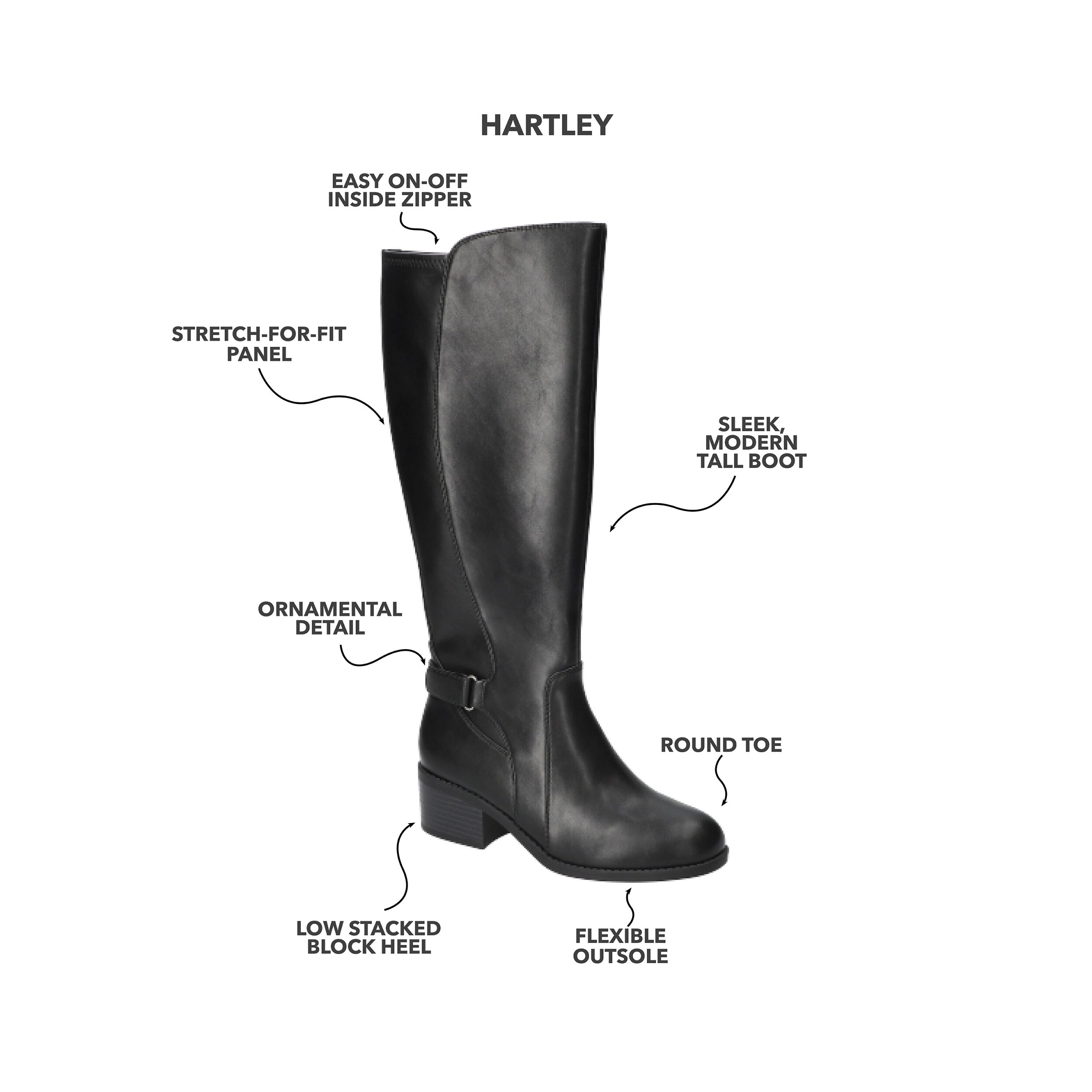 Easy Street Womens Hartley Block Heel Riding Boots