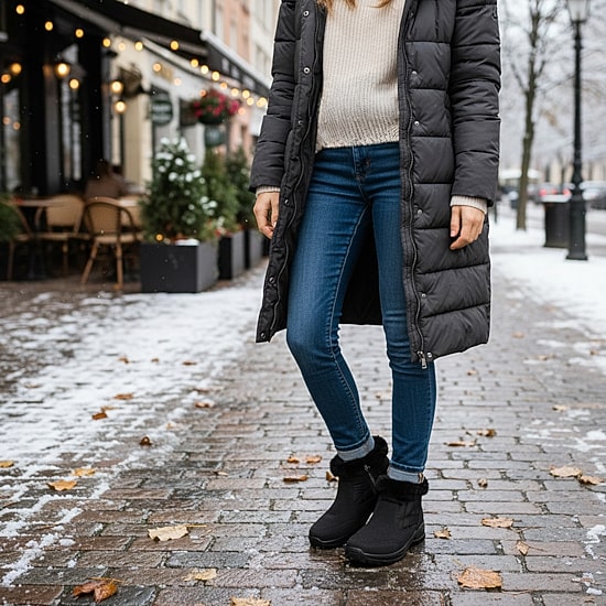 Easy Street Womens Sleet Flat Heel Snow Boots