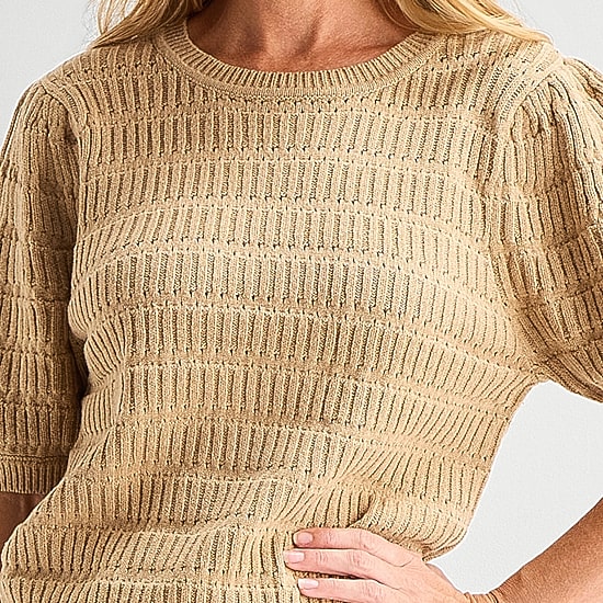 Liz Claiborne Womens Round Neck Short Sleeve Pullover Sweater