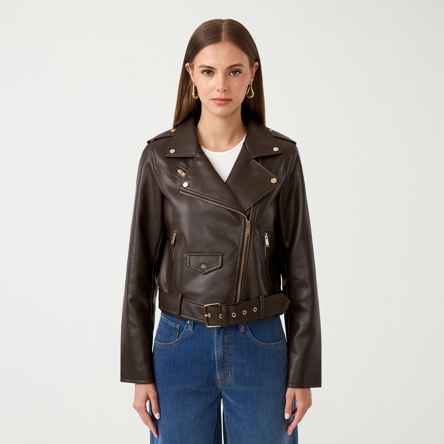 RM Rebecca Minkoff Womens Faux Leather Midweight Motorcycle Jacket