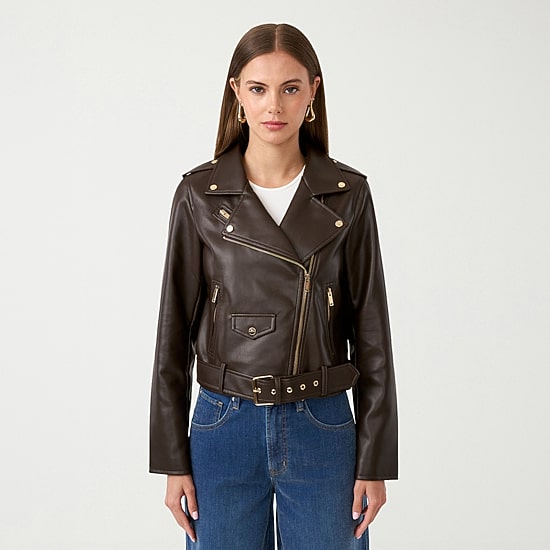 RM Rebecca Minkoff Womens Faux Leather Midweight Motorcycle Jacket