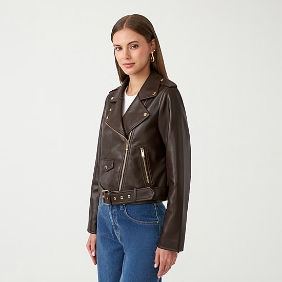 RM Rebecca Minkoff Womens Faux Leather Midweight Motorcycle Jacket