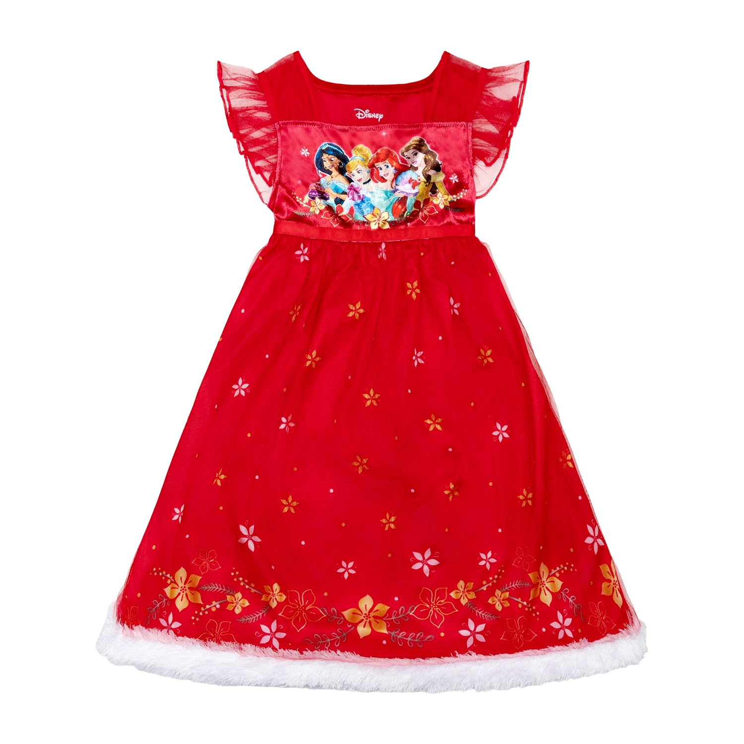 Disney Collection Toddler Girls Princess Satin Square Neck Short Sleeve Nightgown