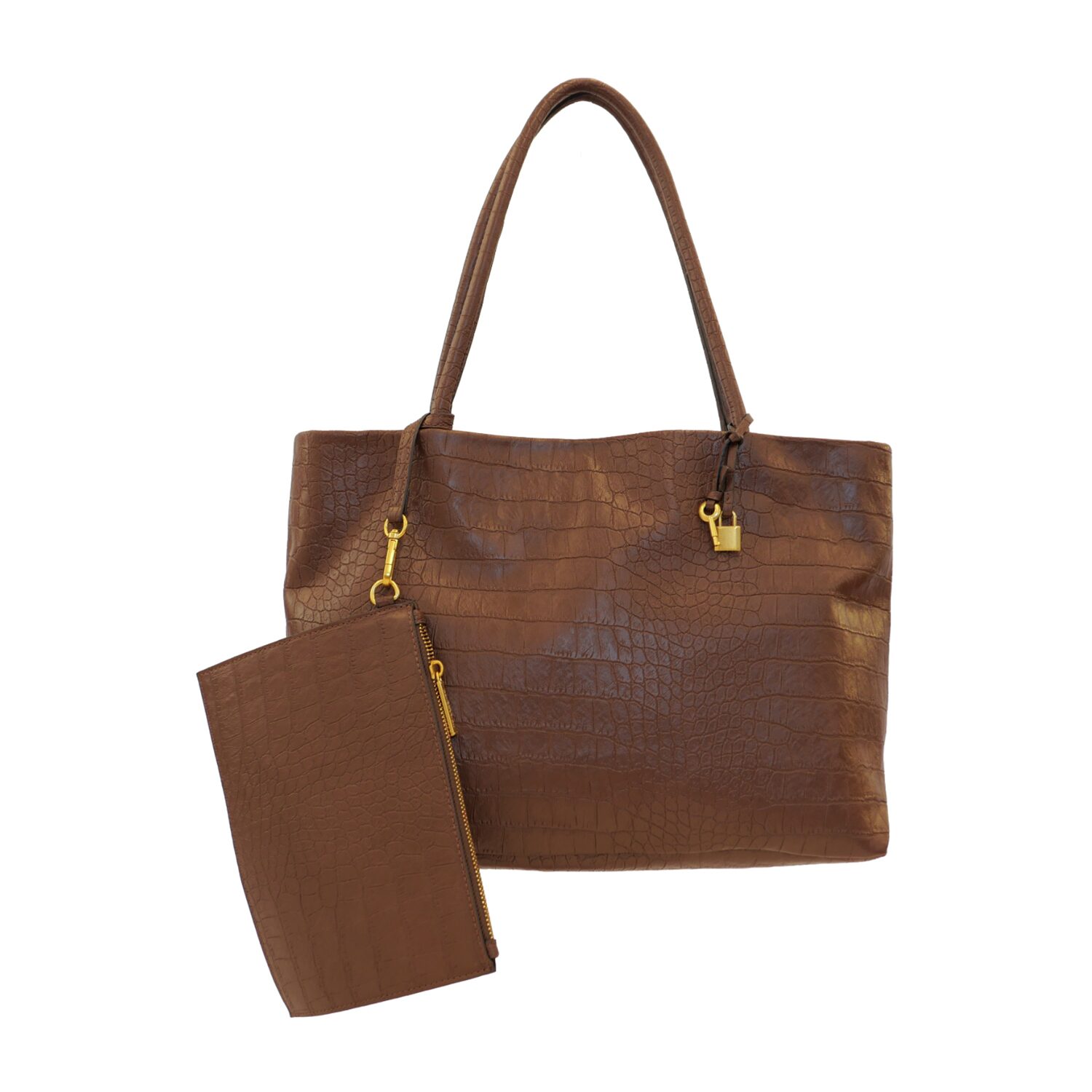 BCBGeneration Chocolate Croc With Gold Hardware Tote Bag