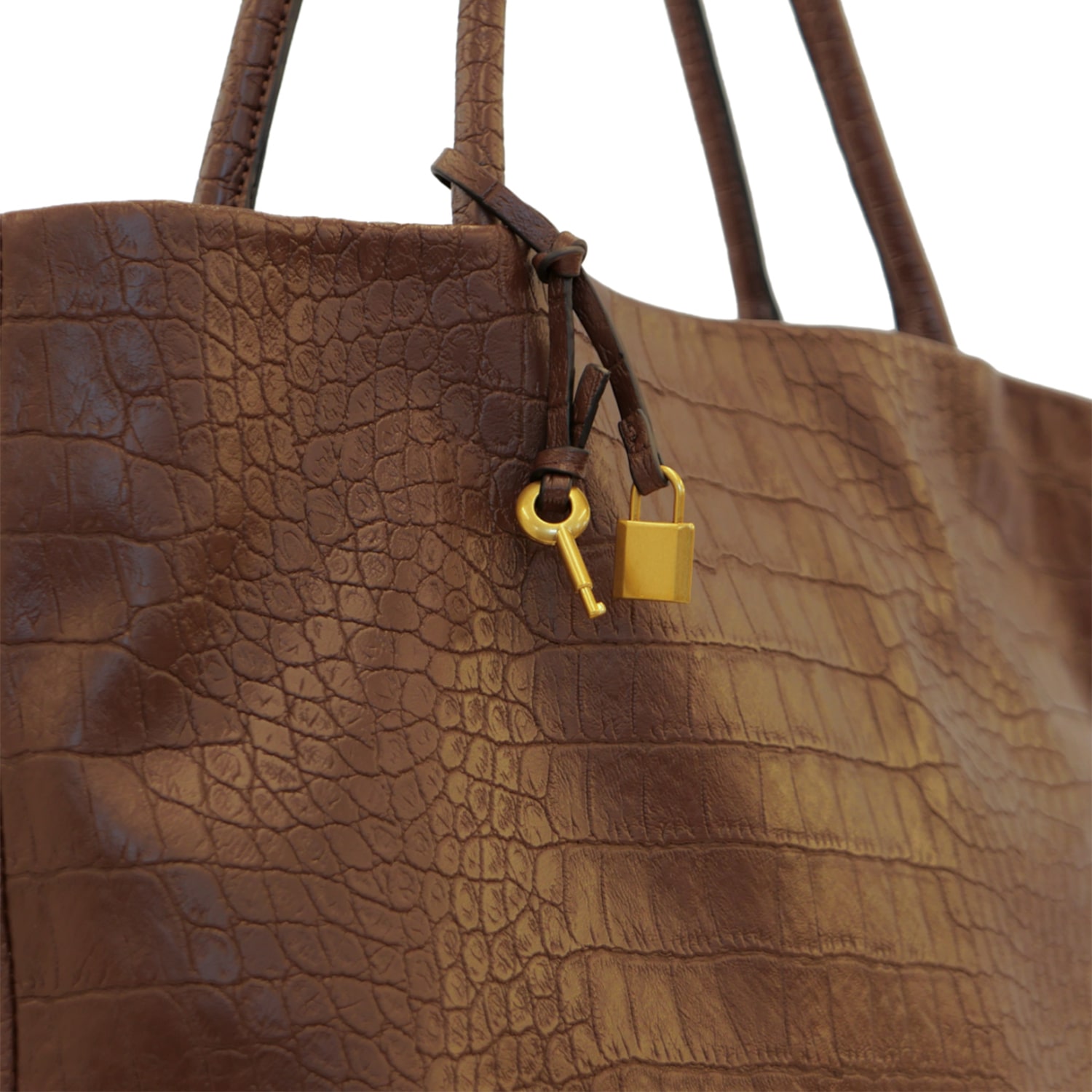 BCBGeneration Chocolate Croc With Gold Hardware Tote Bag