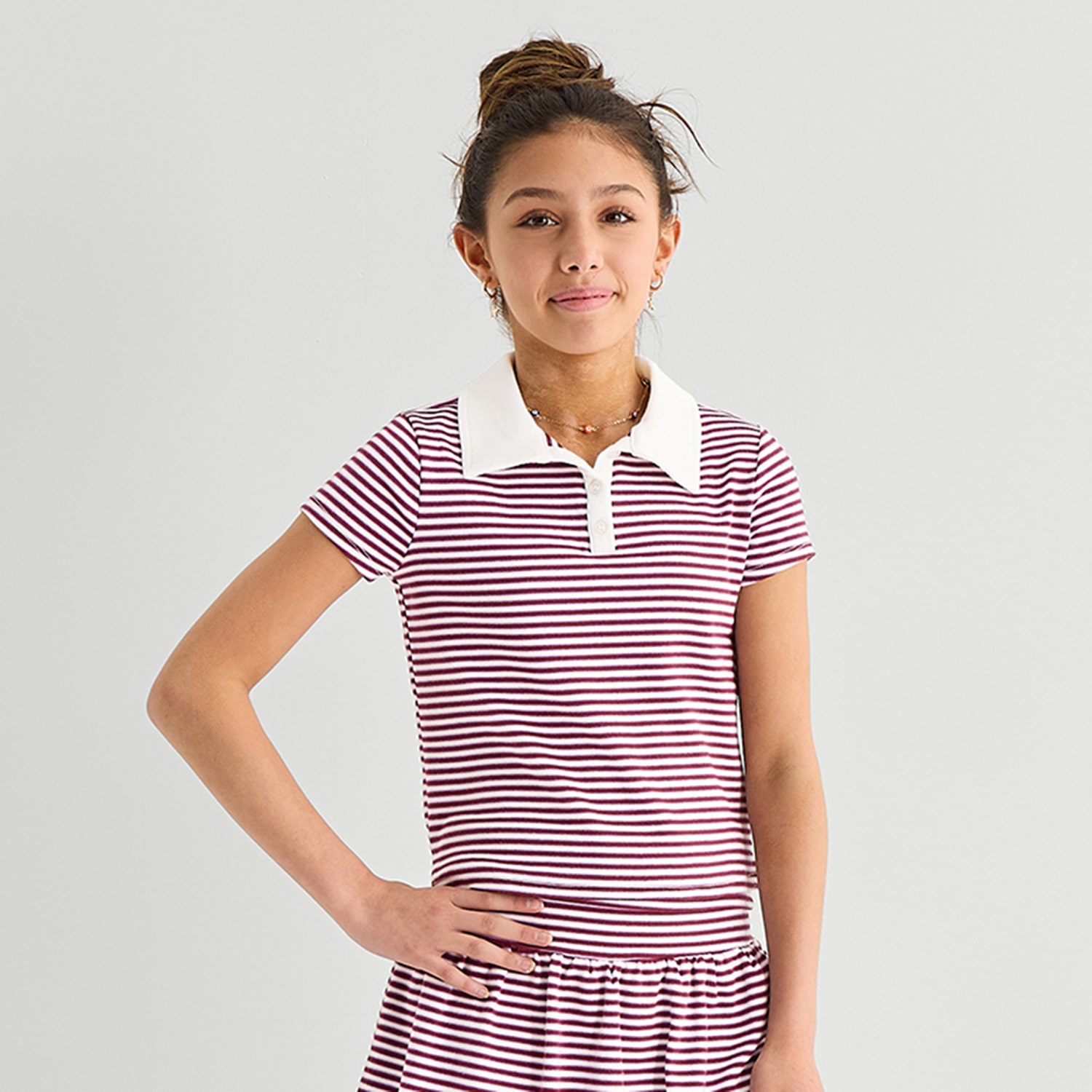 Eyeshadow Big Kid Girls Short Sleeve Regular Fit Polo Shirt