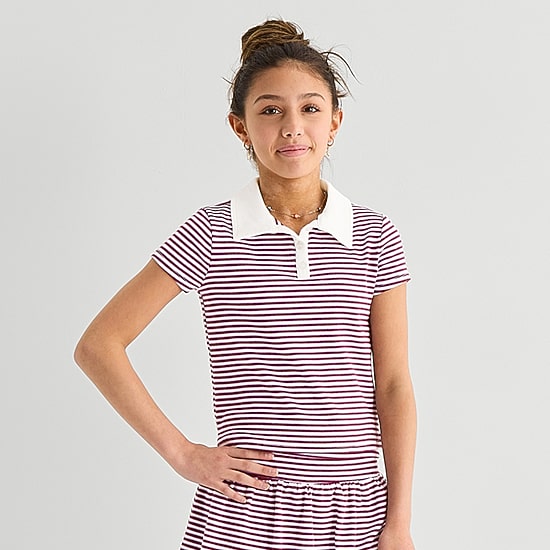 Eyeshadow Big Kid Girls Short Sleeve Regular Fit Polo Shirt
