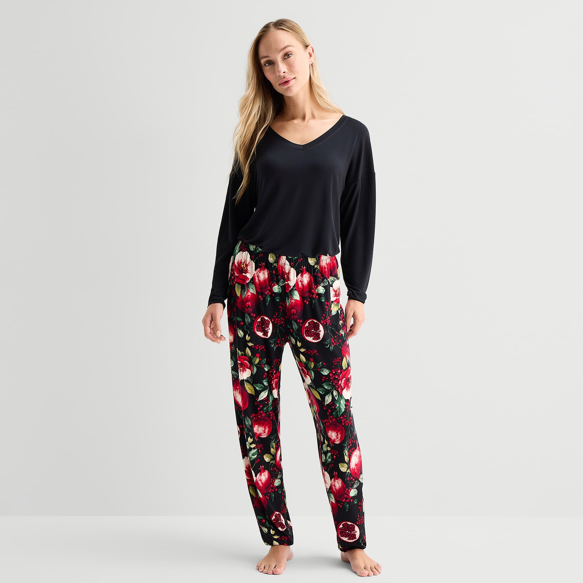 Liz Claiborne Cool and Calm Womens V-Neck Long Sleeve 2-pc. Pajama Set