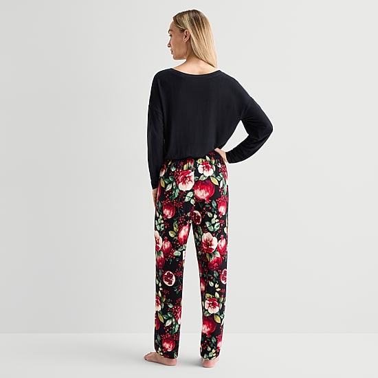 Liz Claiborne Cool and Calm Womens V-Neck Long Sleeve 2-pc. Pajama Set