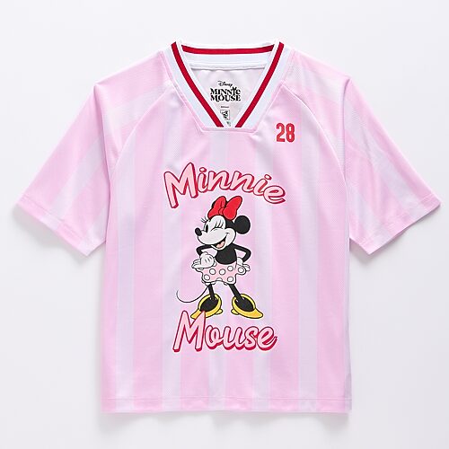 Disney Kids' Collection Girls V Neck Minnie Mouse Short Sleeve Jersey In Pink