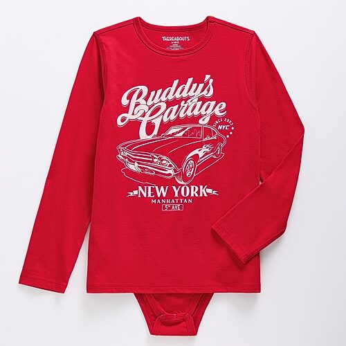 Thereabouts Little & Big Kid Boys Bodysuit Closure Hidden Access Opening Adaptive Crew Neck Long Sleeve Bodysuit In Red