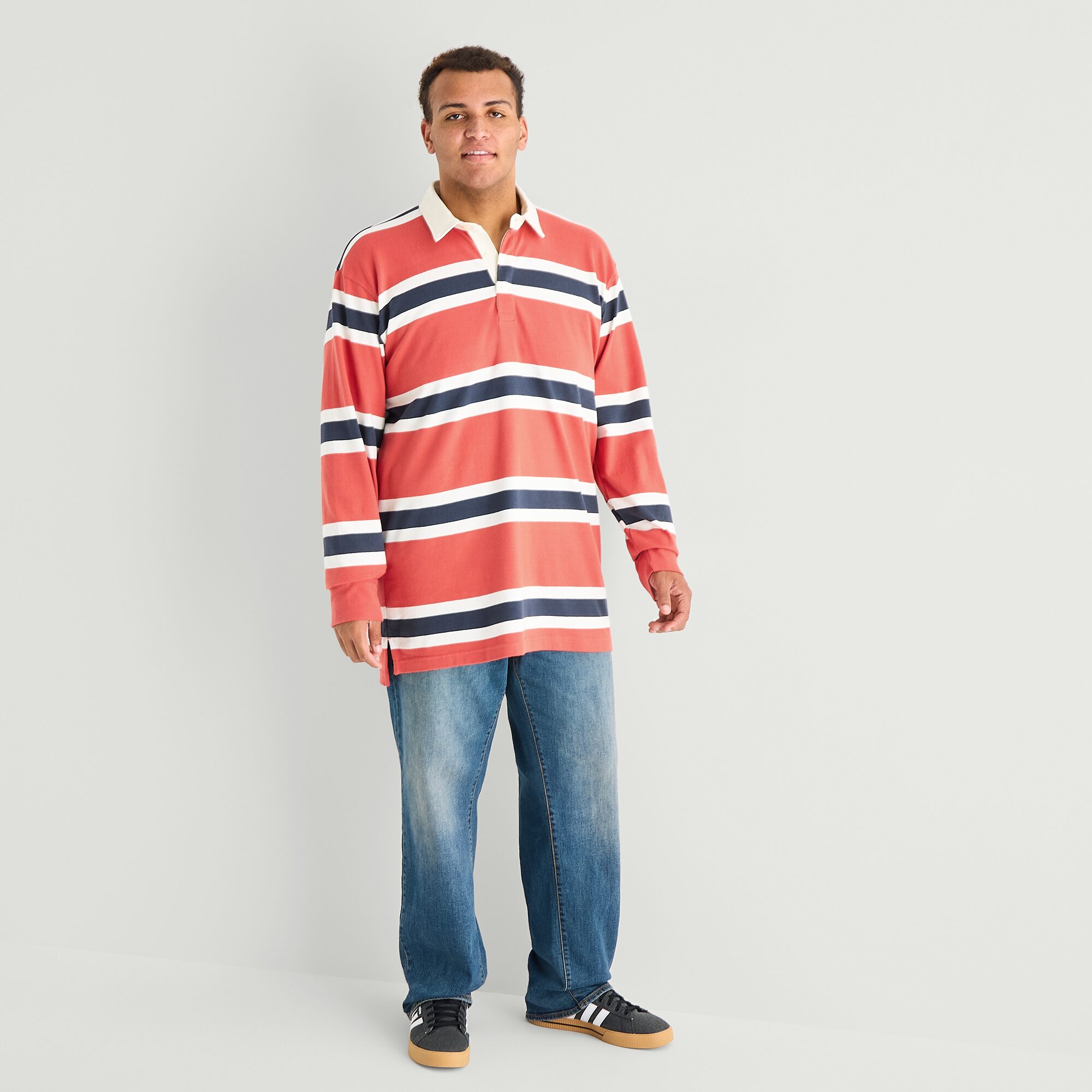 Arizona Mens Long Sleeve Classic Fit Striped Big and Tall Rugby Shirt