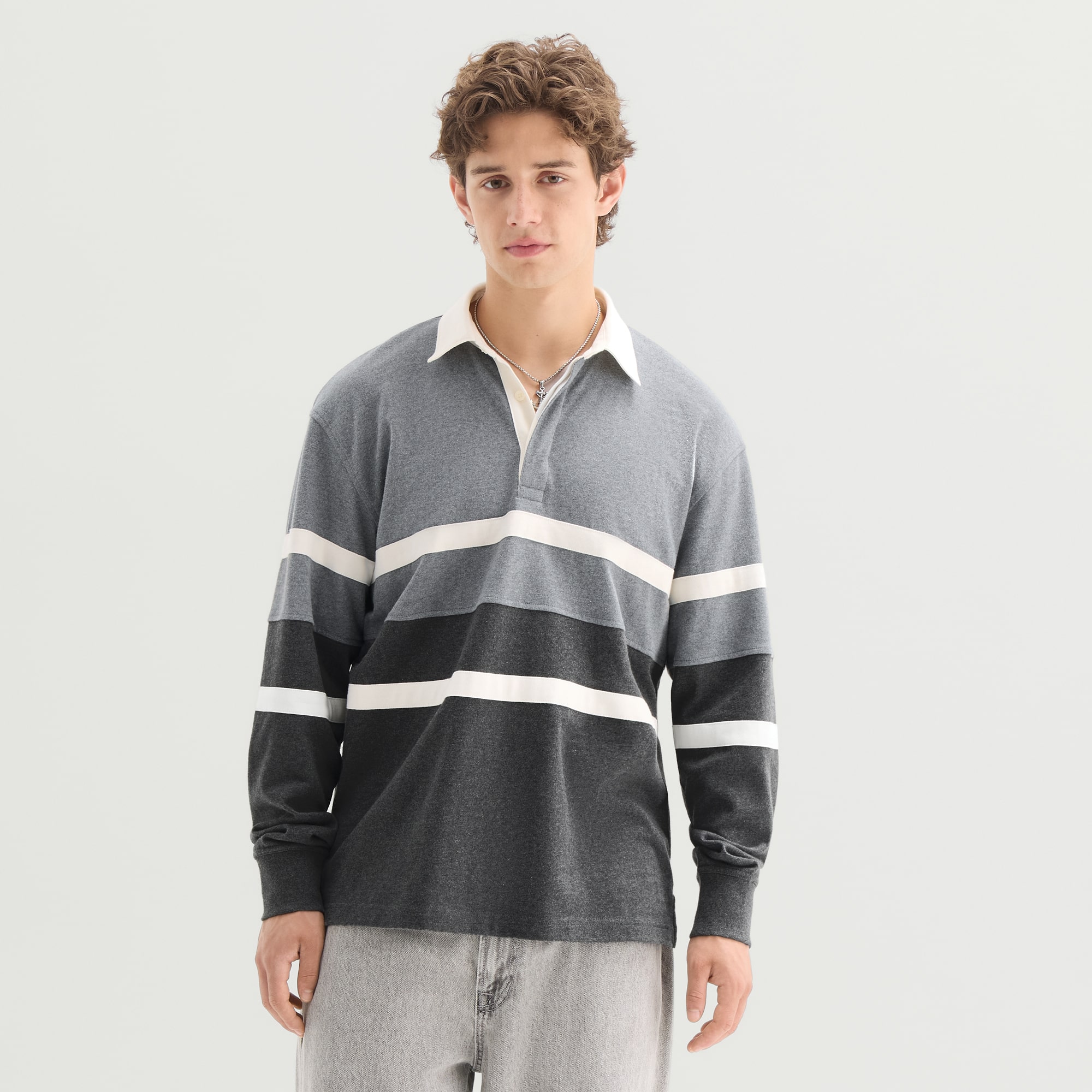 Arizona Mens Crew Neck Long Sleeve Regular Fit Striped Rugby Shirt