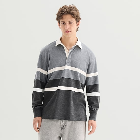 Arizona Mens Long Sleeve Regular Fit Striped Rugby Shirt