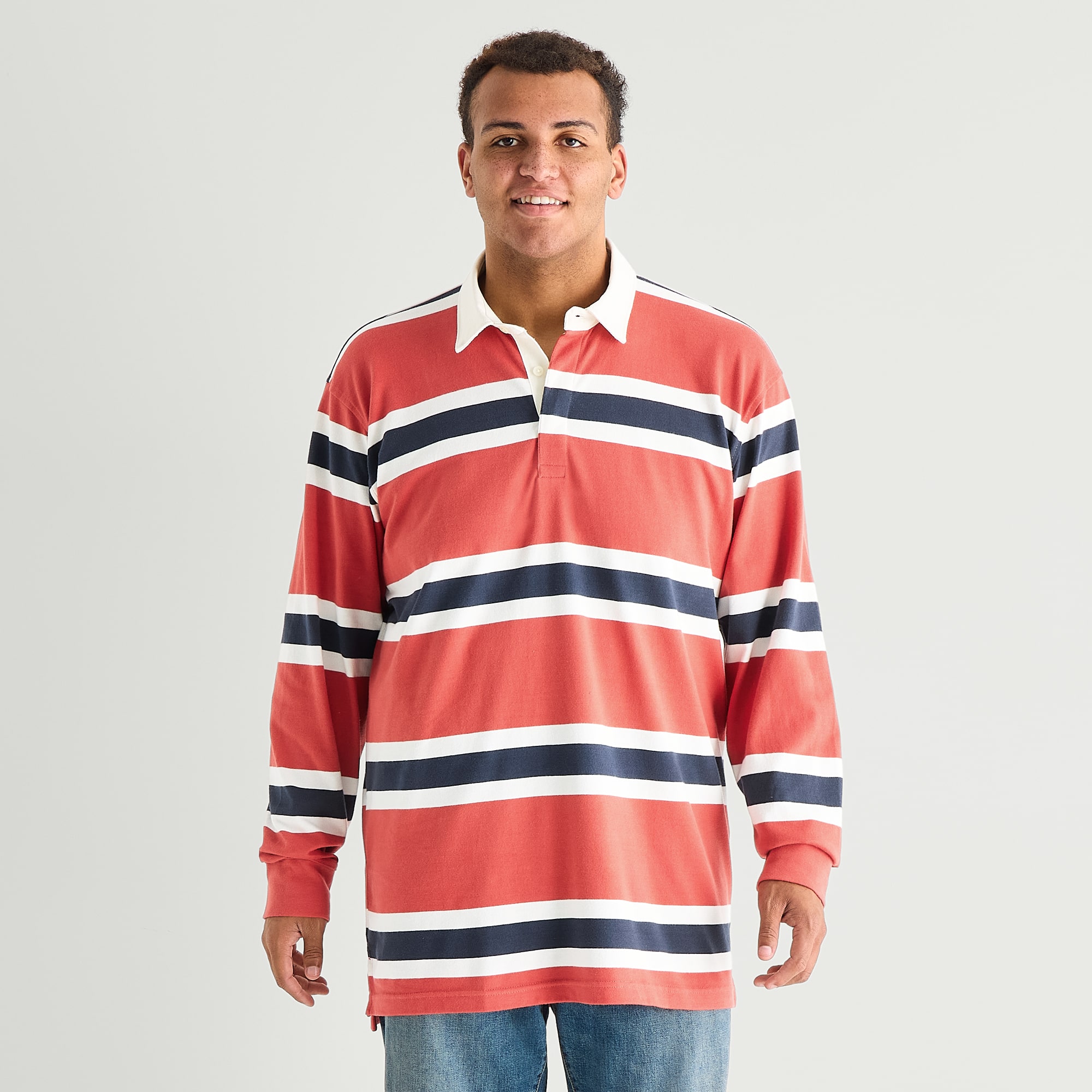 Arizona Mens Long Sleeve Classic Fit Striped Big and Tall Rugby Shirt