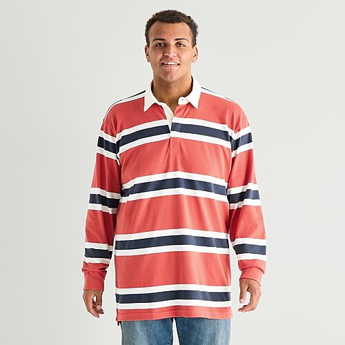 Arizona Mens Long Sleeve Classic Fit Button Down Collar Striped Big and Tall Rugby Shirt, 3x-large Tall, Red